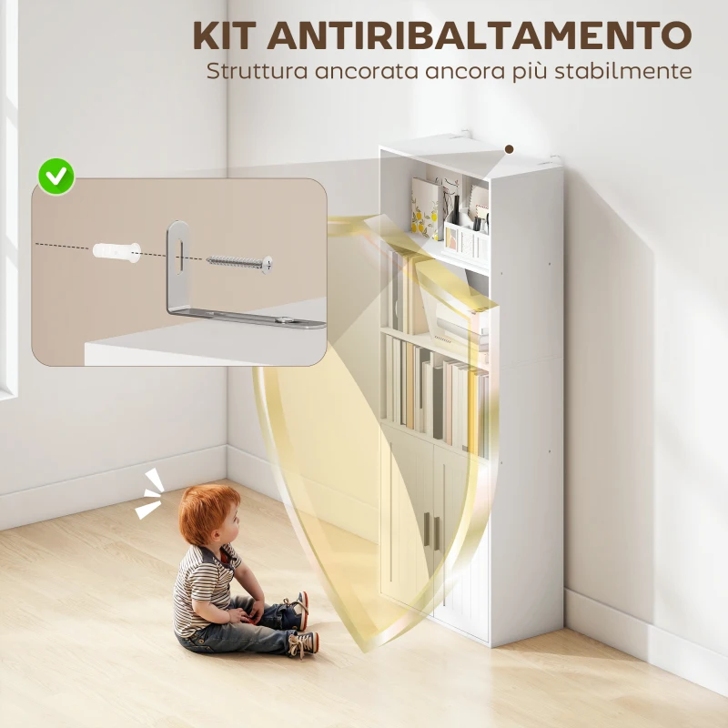 HOMCOM Libreria con Ripiani Aperti e Armadietto 2 Ante con Mensola Interna Regolabile, 60x30x145.5 cm, Bianco