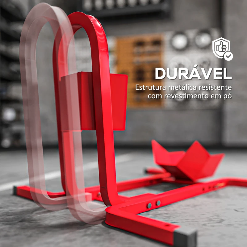 HOMCOM Suporte para Roda Dianteira de Moto Ajustável em 3 Níveis Carga 250 kg 60x55x43 cm Vermelho