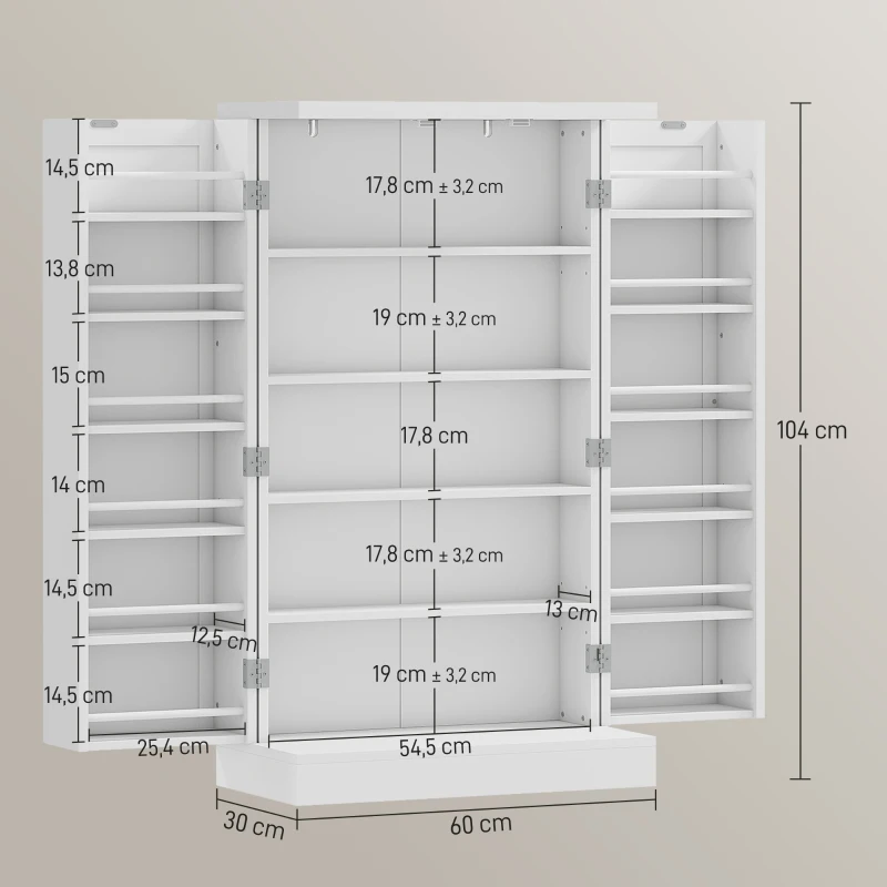 HOMCOM Armário de Cozinha Armário Despensa Cozinha com 2 Portas 16 Prateleiras Aparador Moderno 60x30x104 cm Branco