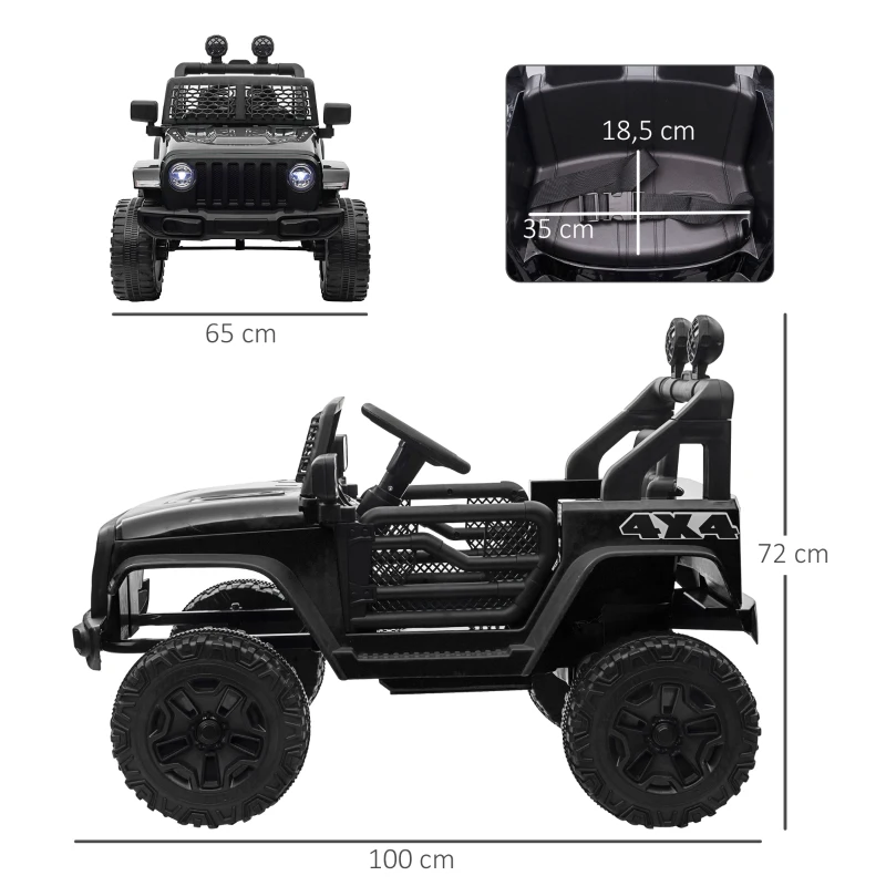 HOMCOM Carro Elétrico para Crianças com Bateria de 12V 2 Motores Controlo Remoto 2,4G Faróis Buzina Velocidade Ajustável 100x65x72 cm Preto