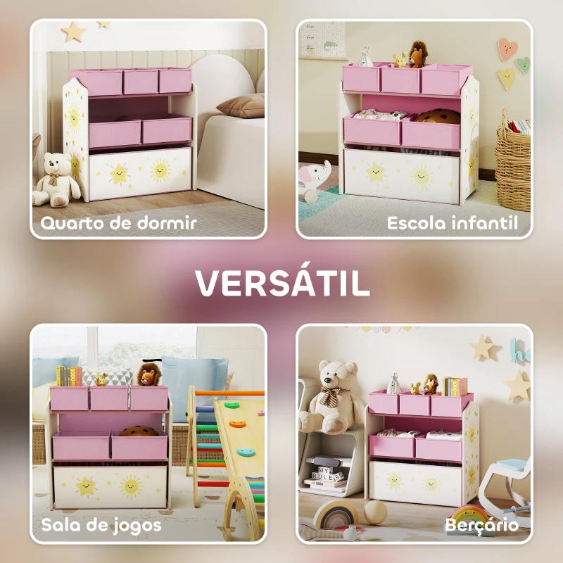 AIYAPLAY Estante Infantil para Brinquedos com 6 Caixas em Tecido Não Tecido Organizador de Brinquedos de 3 Níveis 63x30x66 cm Rosa