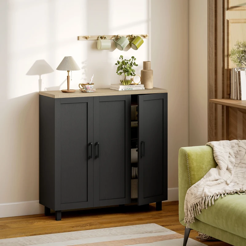 HOMCOM Sideboard mit 3 Türen und verstellbaren Böden, modern, 90 x 30 x 90 cm, Schwarz