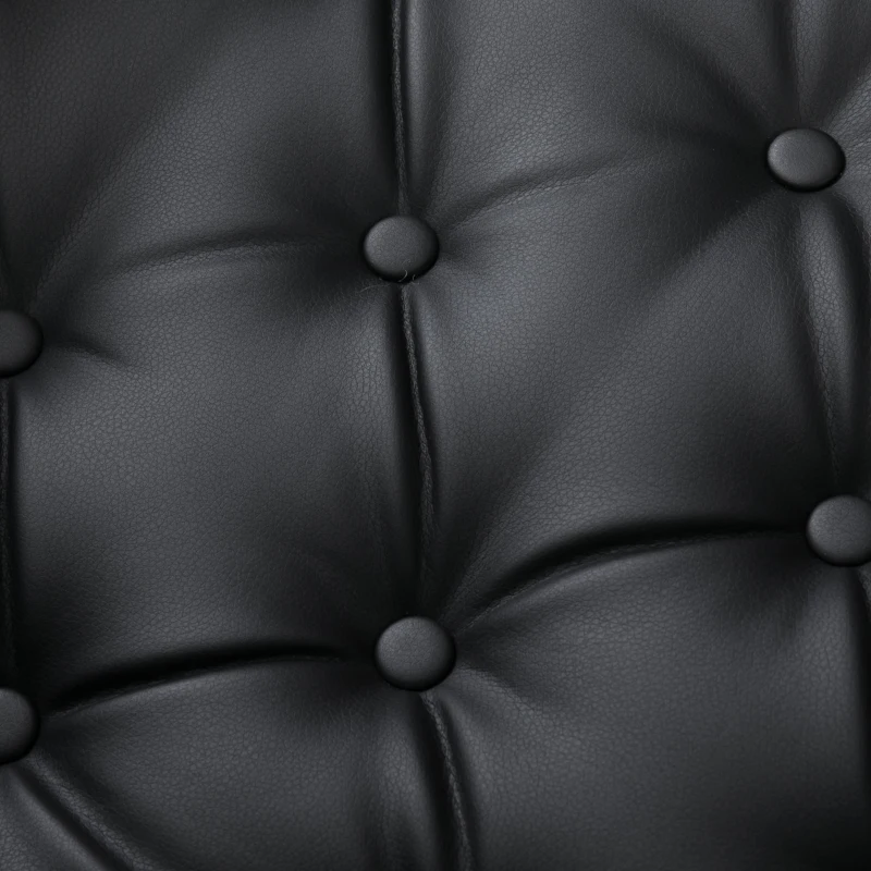 HOMCOM Relaxsessel mit Hocker Fernsehsessel Polstersessel 360° drehbar 145° neigbar mit Retro-Design Chesterfield PU-Bezug Holzverkleidung Metallfuß Schwarz 82 x 83 x 110 cm