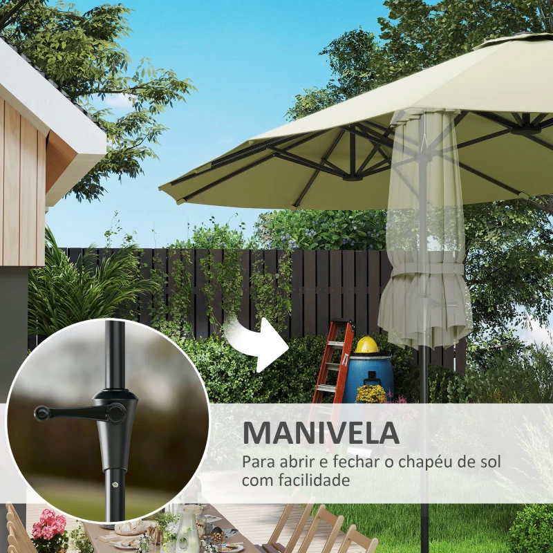 Outsunny Chapéu de Sol Duplo 4x2,2 m Chapéu de Sol para Jardim com Manivela Manual Impermeável e Proteção UV30+ Creme