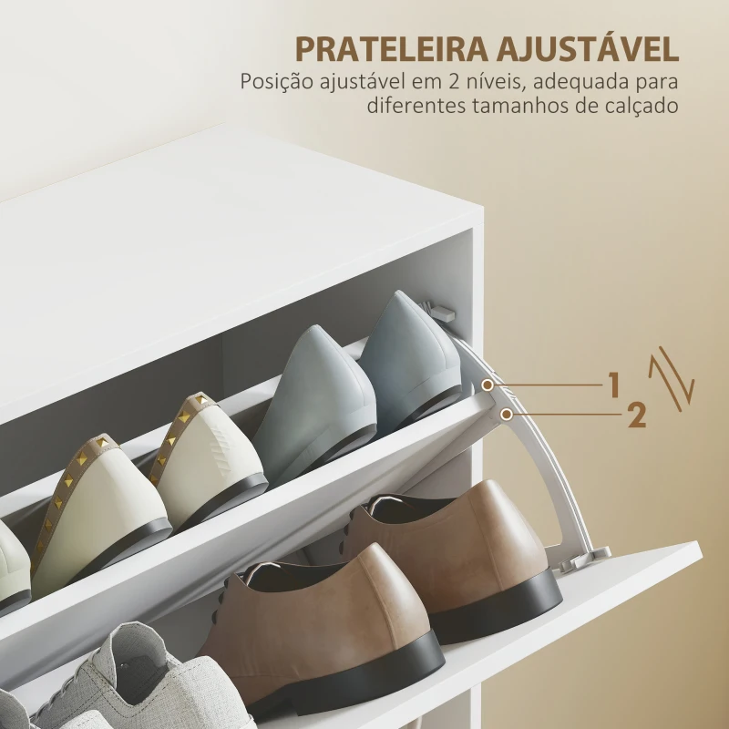 HOMCOM Sapateira Moderna com 4 Gavetas Abatíveis e Prateleiras Ajustáveis para 16-24 Pares de Sapatos 120x24x81 cm Branco