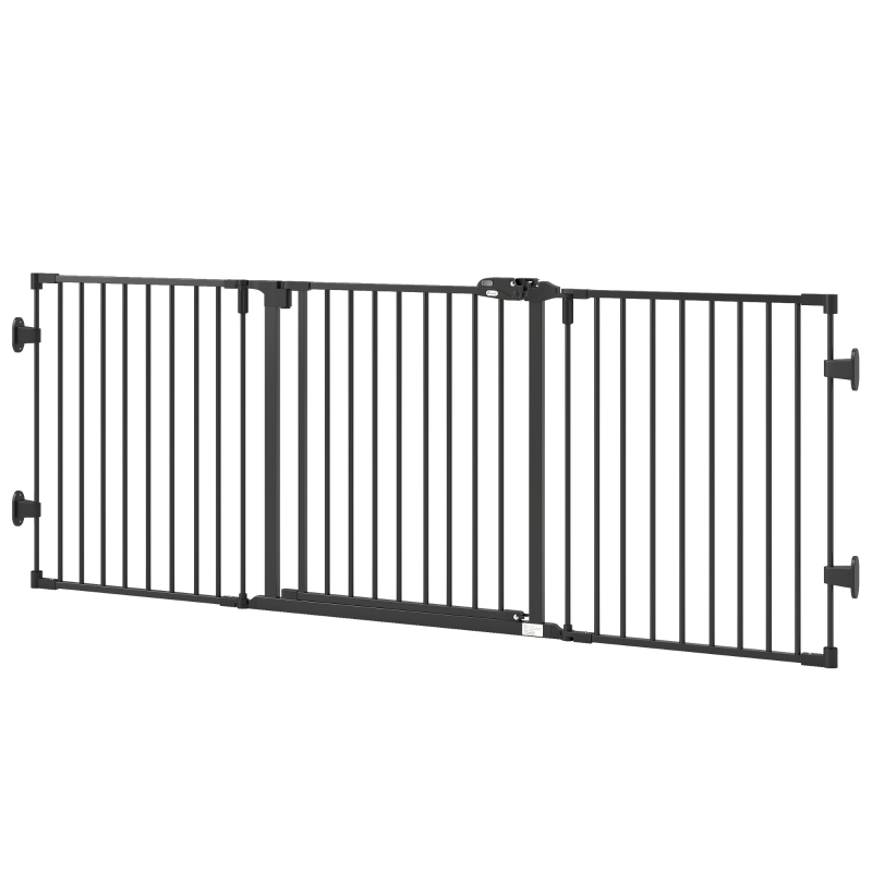 PawHut Barriere de securite chien pliable avec porte en acier 3 panneaux modulable fermeture automatique 202,5 x 2 x 76 cm noir