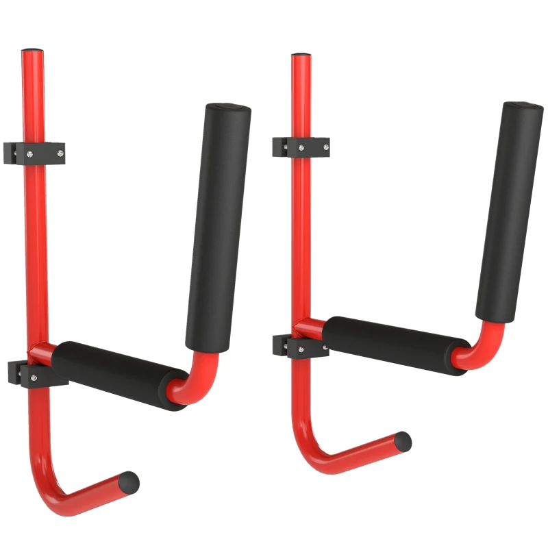 HOMCOM Wall Mounted Kayak Rack, Heavy Duty Canoe Storage Holder Rack, Red