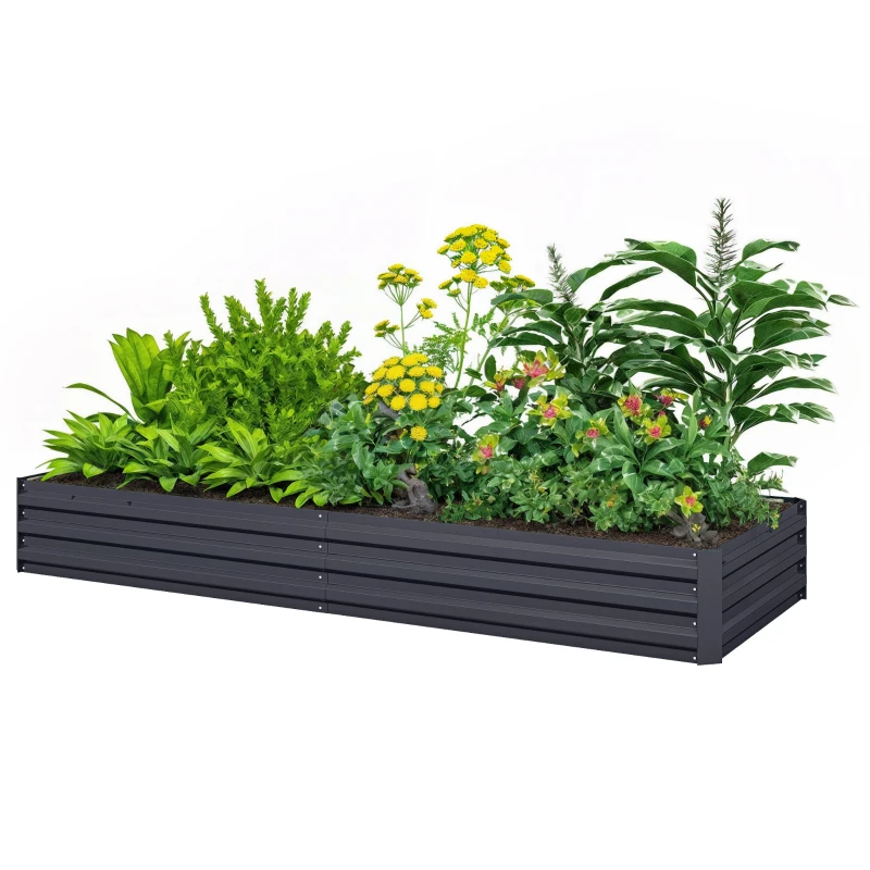 Outsunny Carré potager de jardin rectangulaire jardinière extérieure 241 x 90 x 30 cm tôle d'acier ondulée gris