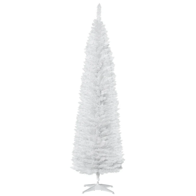 HOMCOM Árbol de Navidad Artificial Estrecho 210 cm con 499 Ramas Decoración Navideña para Interiores Fácil de Montar Blanco