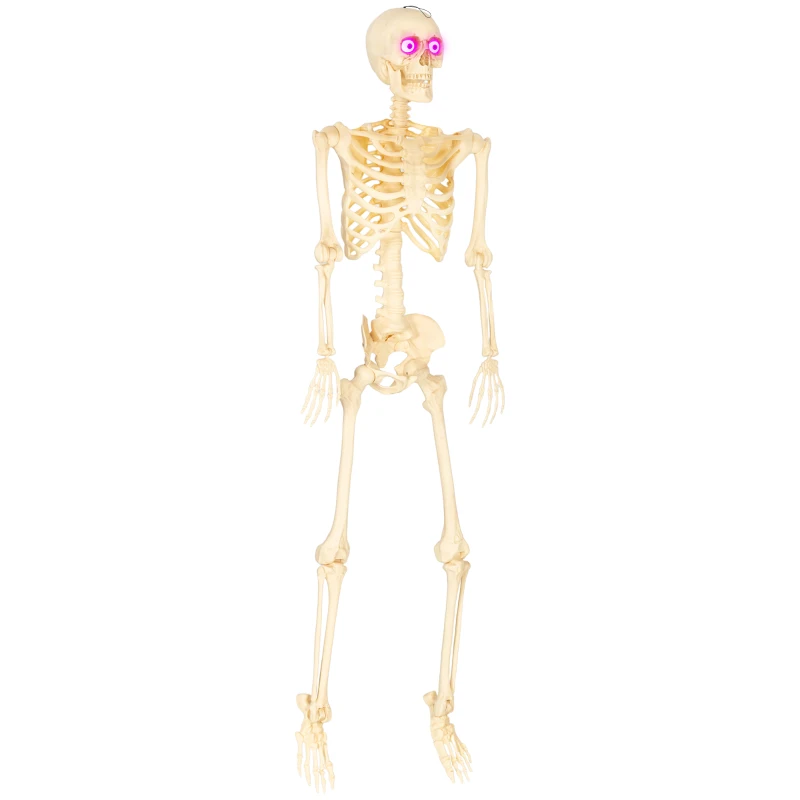 Outsunny Skelett-Figur, Halloween-Dekoration, bewegliche Arme und Beine, Geräusch-Aktivierung, leuchtende Augen, Batteriebetrieb, 152 cm, Metall, Kunststoff, Gelb(m-10)