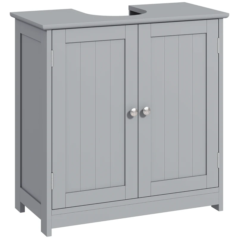 kleankin 60x60cm Under-Sink Storage Cabinet w/ Adjustable Shelf Handles Drain Hole Bathroom Cabinet Space Saver Organizer Grey