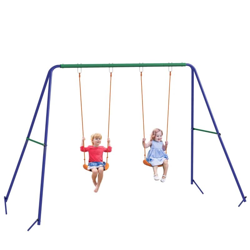Outsunny Columpio para Niños de 3-8 Años con 2 Sillas Resistente a los Rayos UV y Soporte de Metal Carga 90 kg Multicolor