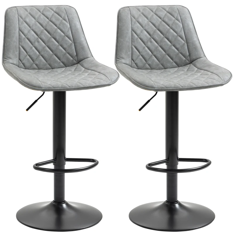 HOMCOM Conjunto de Bancos de Bar Estofados em PU Bancos Altos de Sala de Jantar com Altura Ajustável 46,5x51x86-106 cm Cinzento