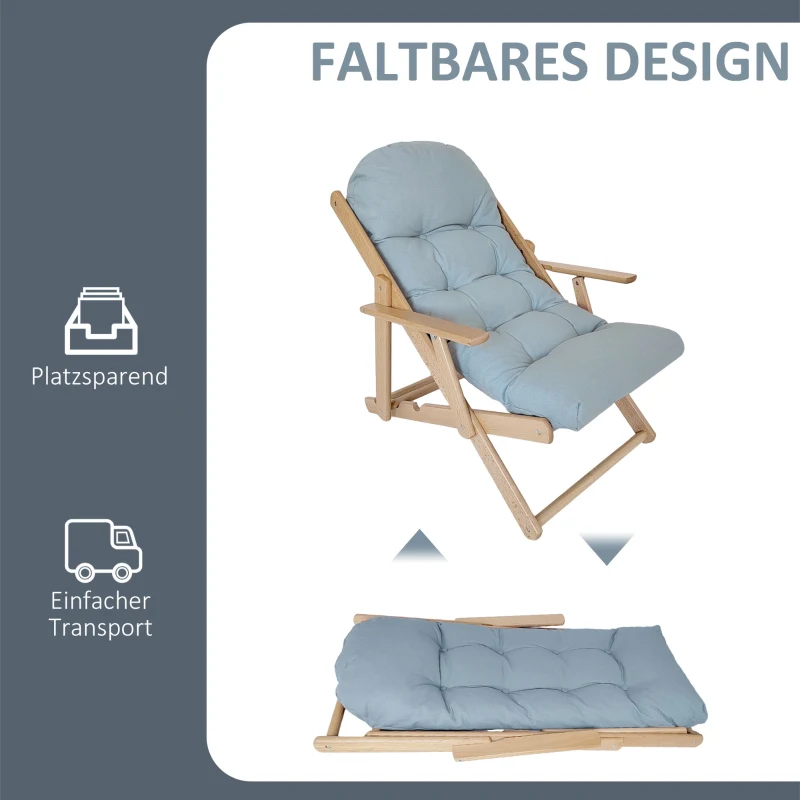 HOMCOM Akzentsessel, Relaxsessel, verstellbare Rückenlehne, Buchenholzrahmen, bis 120 kg, Hellgrau