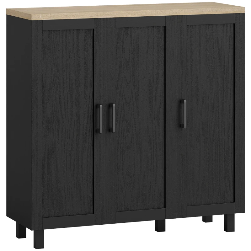 HOMCOM Sideboard mit 3 Türen und verstellbaren Böden, modern, 90 x 30 x 90 cm, Schwarz
