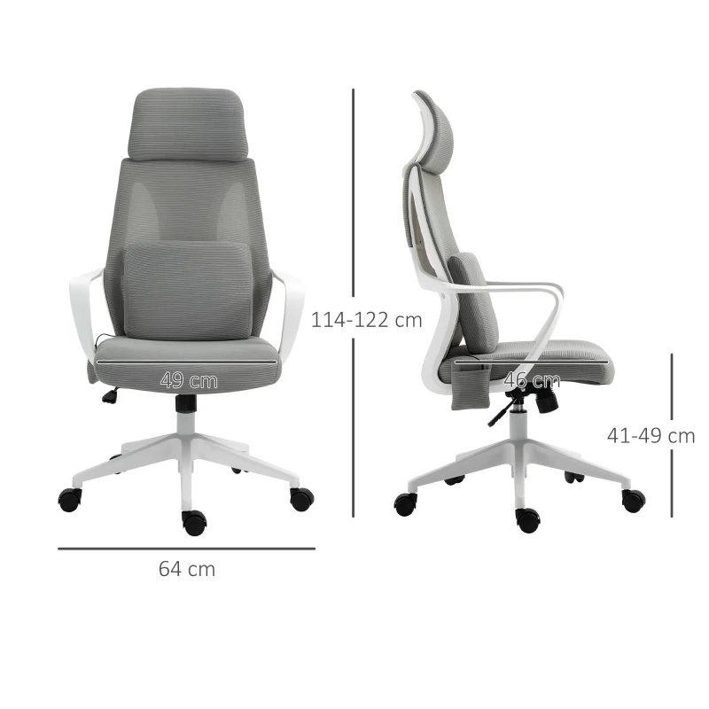 Vinsetto bureaustoel, in hoogte verstelbare draaistoel, massagestoel, ergonomische directiestoel met massagefunctie, gamingstoel, nylon, grijs, 62 x 60 x 114-122 cm