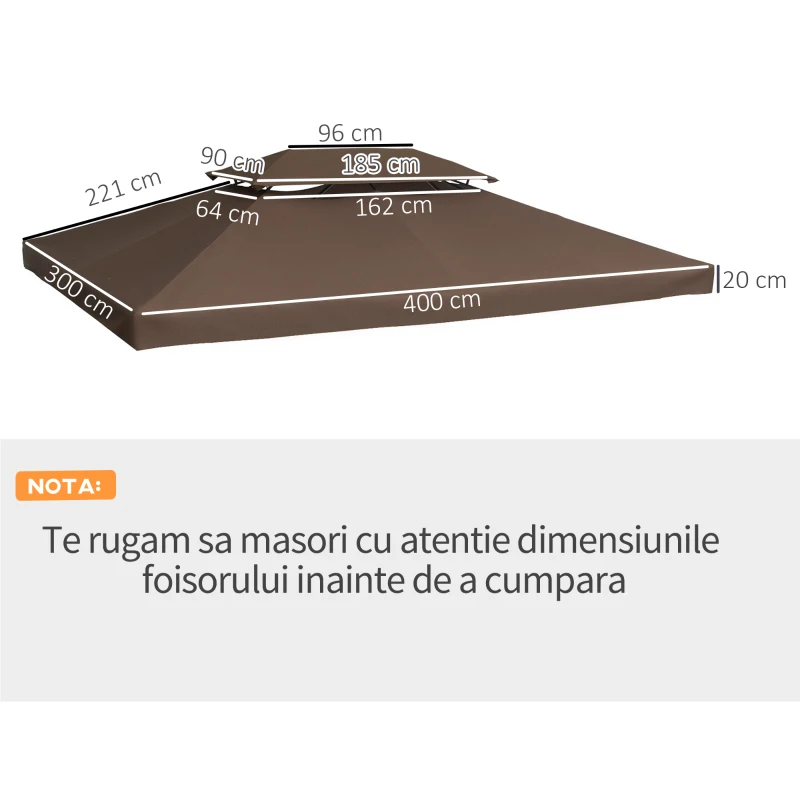 Outsunny Acoperis de Schimb pentru Gazebo de Gradina, Impermeabil, Dublu Strat, 3x4 m