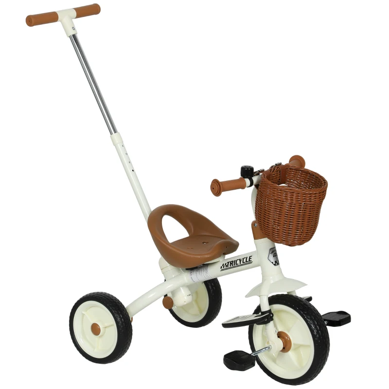 AIYAPLAY 2-In-1 Toddler Trike for 2-5 Years Old, 3 Wheel Bike with Adjustable Parent Handle, Basket for Boys and Girls, White