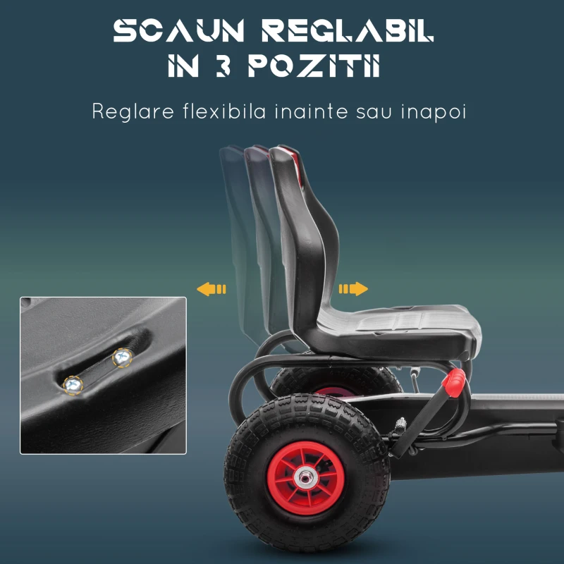 Homcom Go Kart Pedale Copii – Reglabil cu Roti Gonflabile