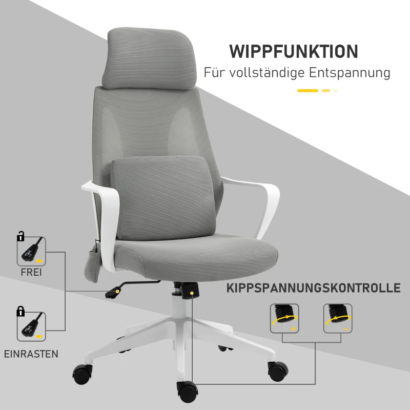 Vinsetto bureaustoel, in hoogte verstelbare draaistoel, massagestoel, ergonomische directiestoel met massagefunctie, gamingstoel, nylon, grijs, 62 x 60 x 114-122 cm