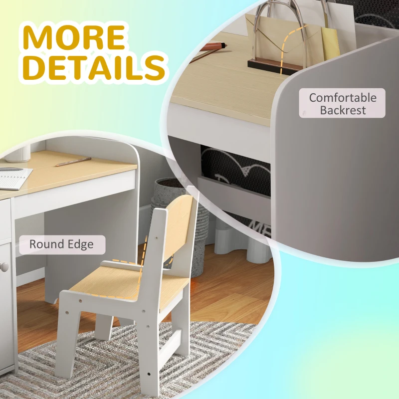 ZONEKIZ Kids Desk and Chair Set for 3-6 Years with Storage Drawer, Study Table and Chair for Children - White