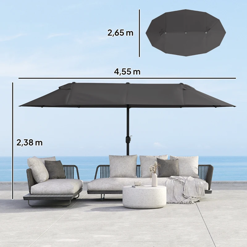 Outsunny parasol met zwengel tuinparasol dubbele marktparasol 460 x 270 cm zwart(m-3)