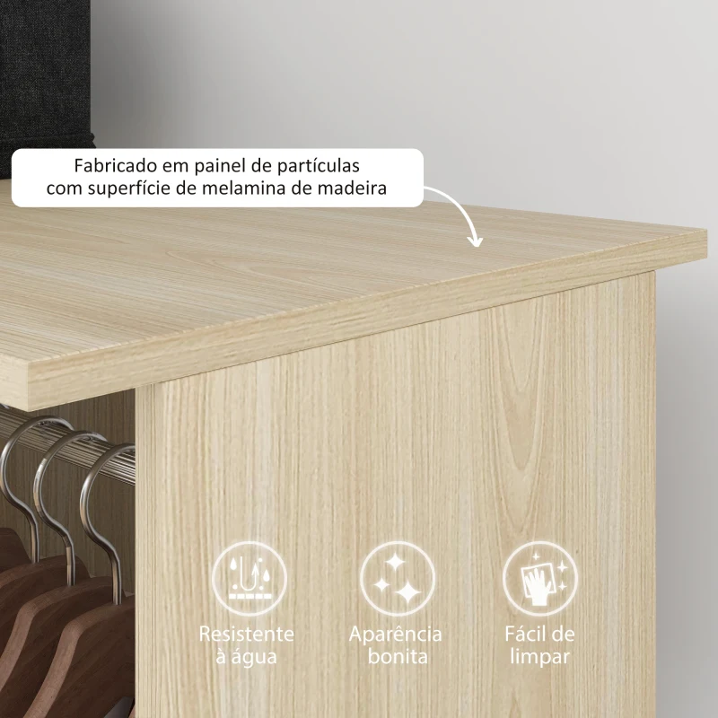 HOMCOM Roupeiro de Madeira Móvel Armário Roupeiro Aberto com 2 Barras para Pendurar e 3 Prateleiras 120x40x128 cm Madeira