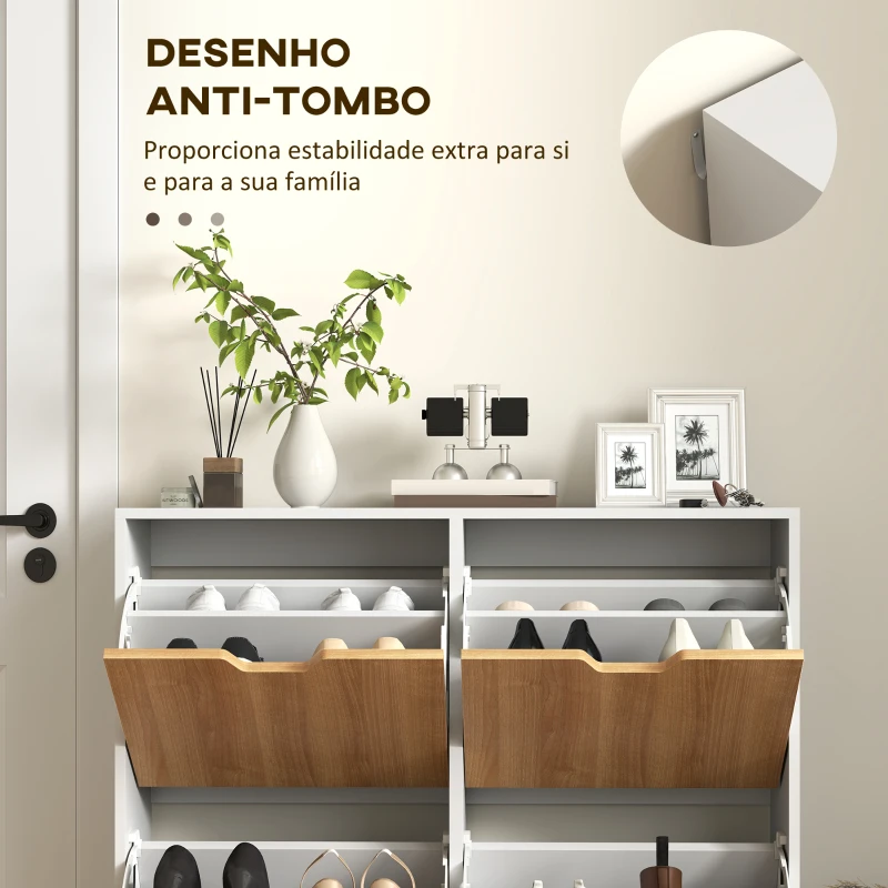 HOMCOM Sapateira para 16 Pares de Sapatos com 4 Gavetas e Prateleiras Ajustáveis 95x26x95 cm Branco e Madeira