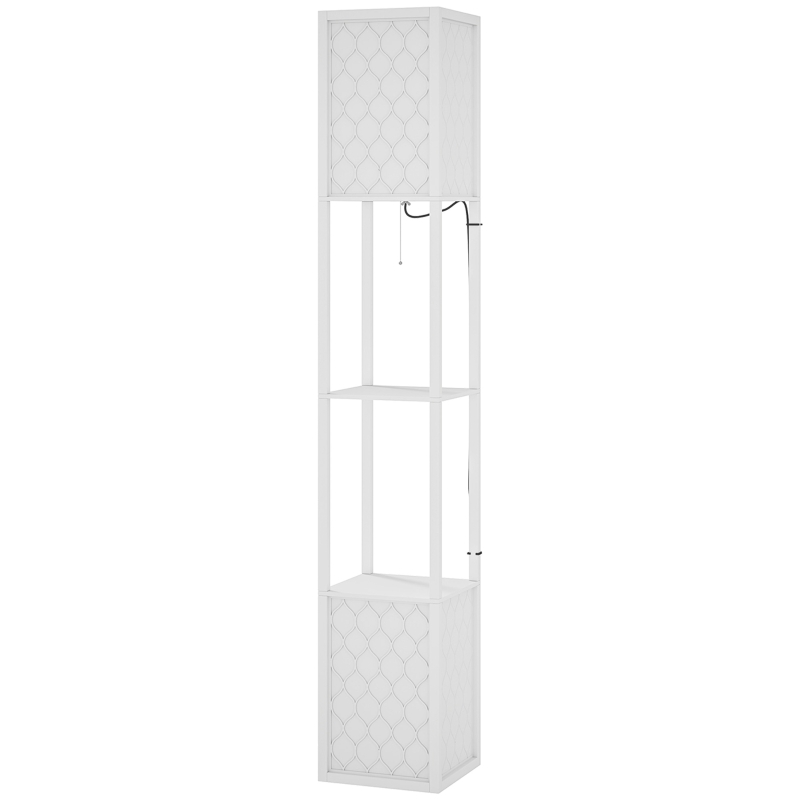 HOMCOM Candeeiro de Pé de Madeira com Estantes Lâmpada E27 Máx. 40W com Interruptor 26x26x156 cm Branco