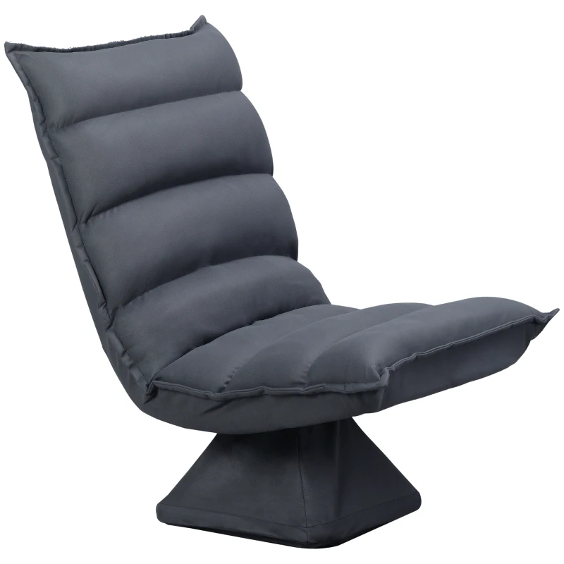 HOMCOM Fauteuil de sol paresseux pivotant 360° avec dossier inclinable design capitonné 62 x 62 x 95 cm gris foncé
