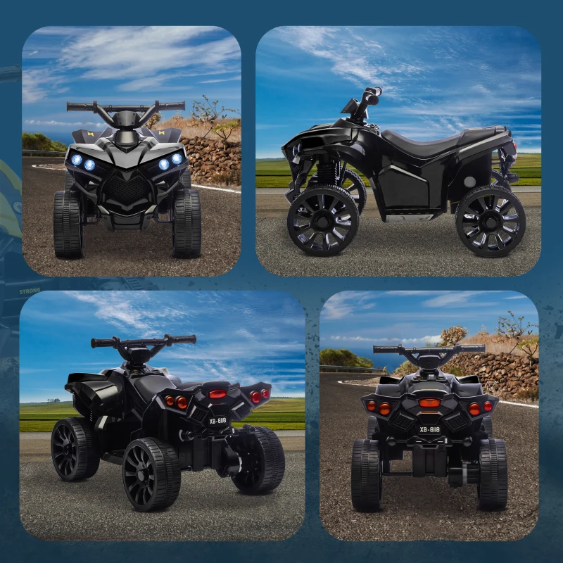 AIYAPLAY Kinderquad Elektrisch 6V met Voor- en Achteruitfunctie, Muziek, LED-koplampen Zwart