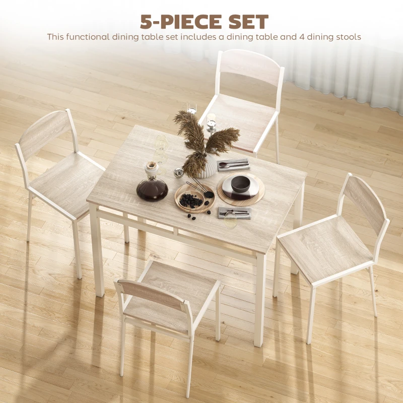 HOMCOM eettafelset, tafelgroep 5-delig eetset, eetkamergarnituurset, zitgroep