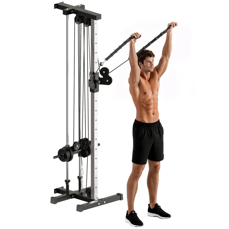 SPORTNOW Verstelbare Krachtstation 25-165 cm met Dual-Pulley-Systemen en Adapters 62 x 60 x 200 cm Zwart