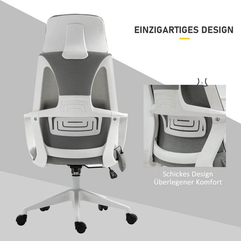 Vinsetto bureaustoel, in hoogte verstelbare draaistoel, massagestoel, ergonomische directiestoel met massagefunctie, gamingstoel, nylon, grijs, 62 x 60 x 114-122 cm