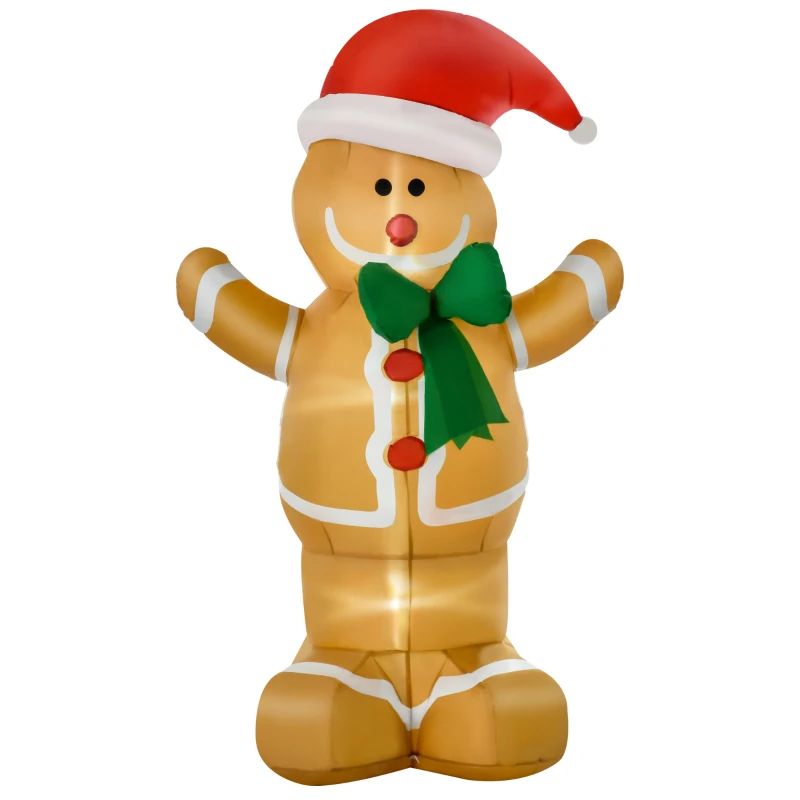 HOMCOM Aufblasbare Weihnachtsdeko 1,83 m Lebkuchenmann mit Schleife, 3 LEDs, internes Gebläse Gartendeko