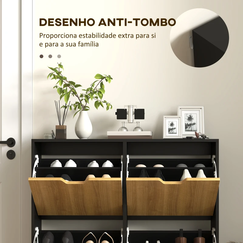 HOMCOM Sapateira para 16 Pares de Sapatos com 4 Gavetas e Prateleiras Ajustáveis 95x26x95 cm Madeira e Preto