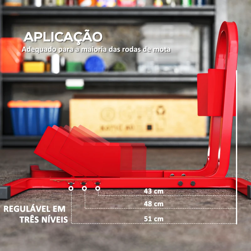 HOMCOM Suporte para Roda Dianteira de Moto Ajustável em 3 Níveis Carga 250 kg 60x55x43 cm Vermelho