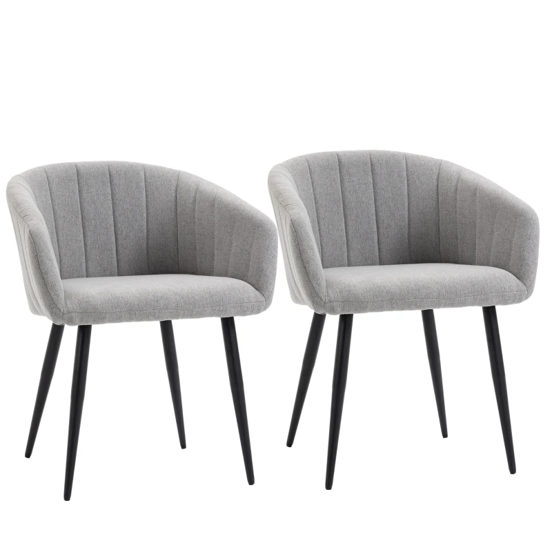 HOMCOM Set 2 Sedie Imbottite Moderne con Rivestimento in Tessuto per Soggiorno e Salotto, Grigio Chiaro