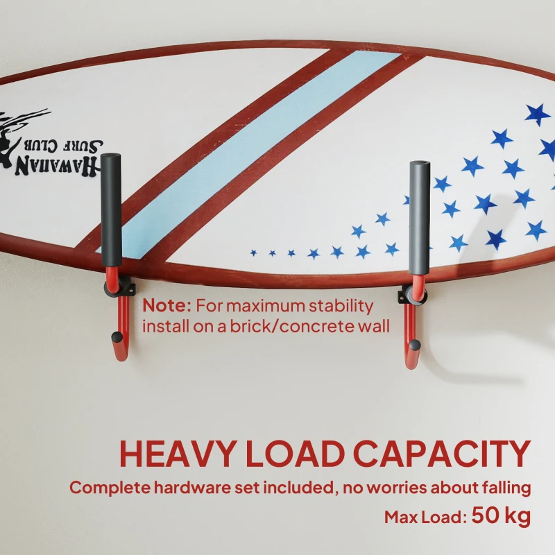 Outsunny Ganci Supporto da Parete per Canoa/Kayak/Pagaia, in Alluminio e PVC, Leggero e Pieghevole, Fino 50 Kg, Rosso