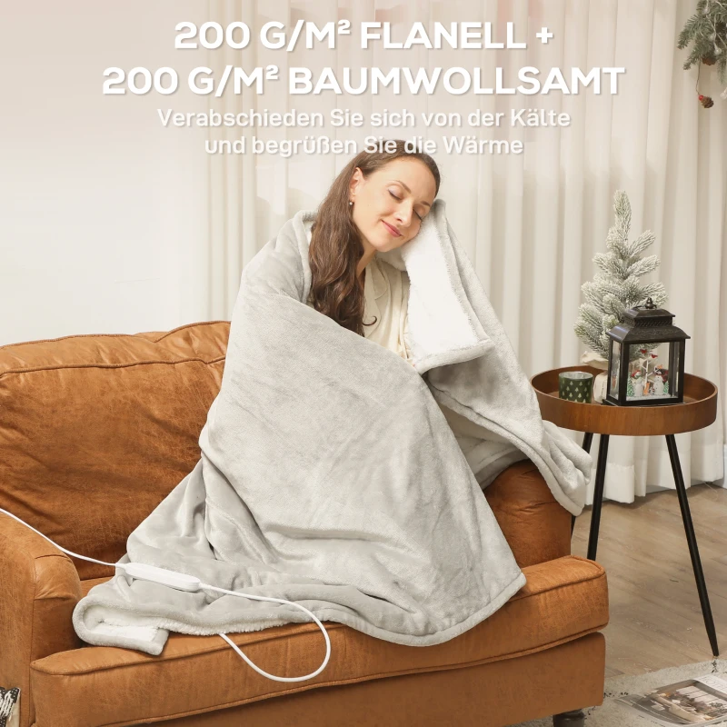 HOMCOM Heizdecke 180 x 130 cm Elektrische Wärmedecke mit 10 Heizstufen, 10 Stunden Timer Überhitzungsschutz LED Anzeige(m-4)