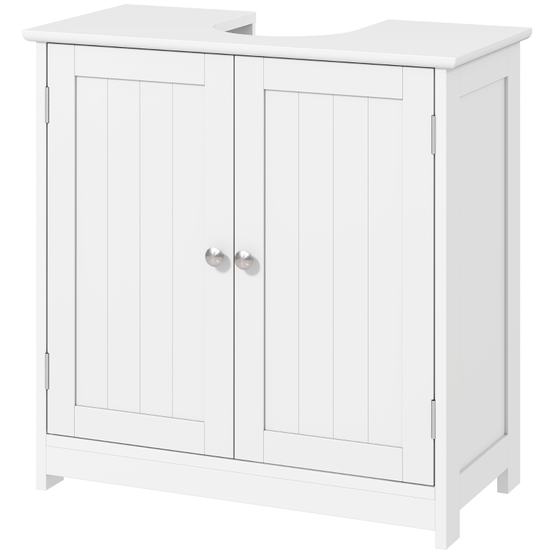 kleankin 60x60cm Under-Sink Storage Cabinet w/ Adjustable Shelf Handles Drain Hole Bathroom Cabinet Space Saver Organizer White
