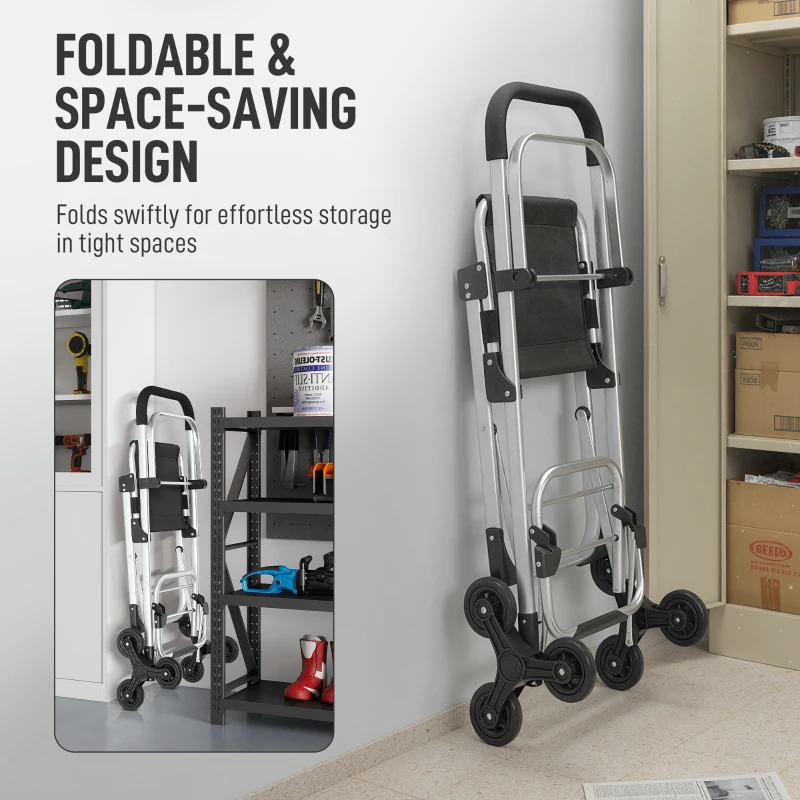 HOMCOM Carrito escalador 3 ruedas, bolsa Oxford 40 L, armazón de aluminio con asiento plegable - Gris