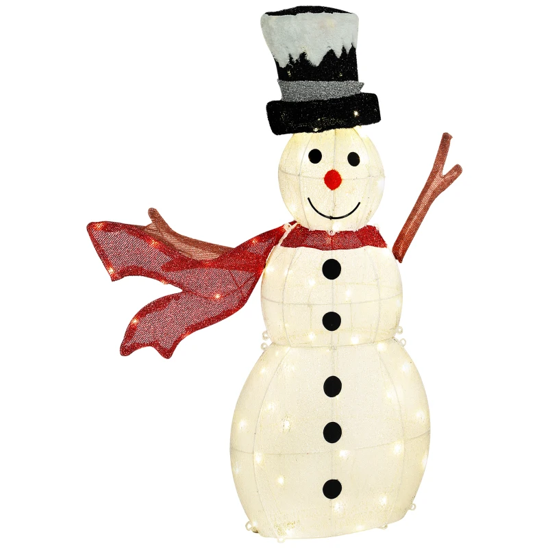 Outsunny Pupazzo di Neve 78 LED, Luci Bianco Caldo/Multicolore, Telaio in Acciaio, Interno/Esterno