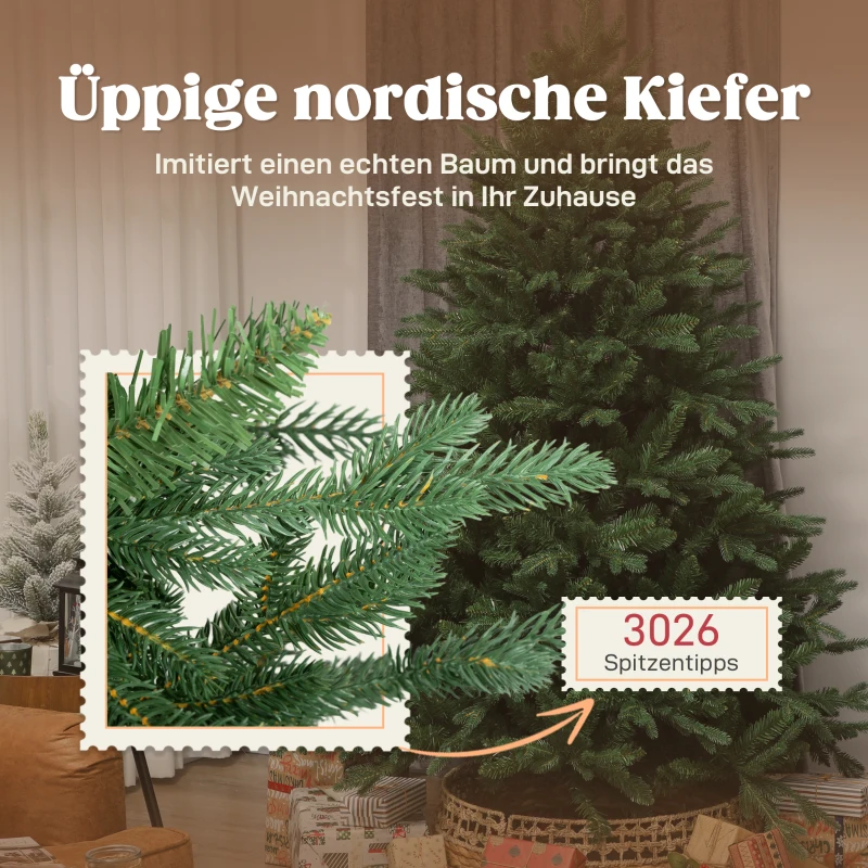 HOMCOM Kunstkerstboom 180 cm, dennenlook met 3026 uiteinden – voor binnen