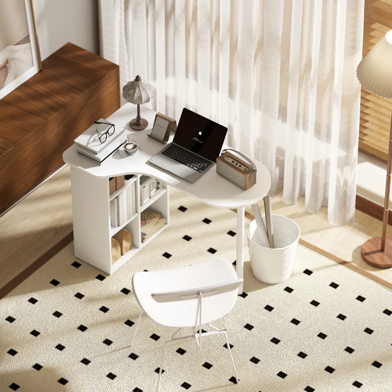 HOMCOM Escritorio curvo con 6 compartimentos y 4 baldas regulables — Blanco, 100 x 59 x 75,5 cm