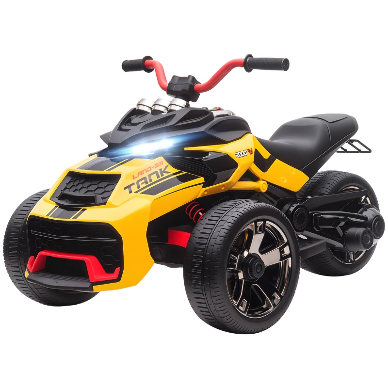 AIYAPLAY Quad électrique enfants voiture électrique enfants 12V 3 roues 2 moteurs lecteur MP3, klaxon, 2 vitesses 3-5 km/h jaune