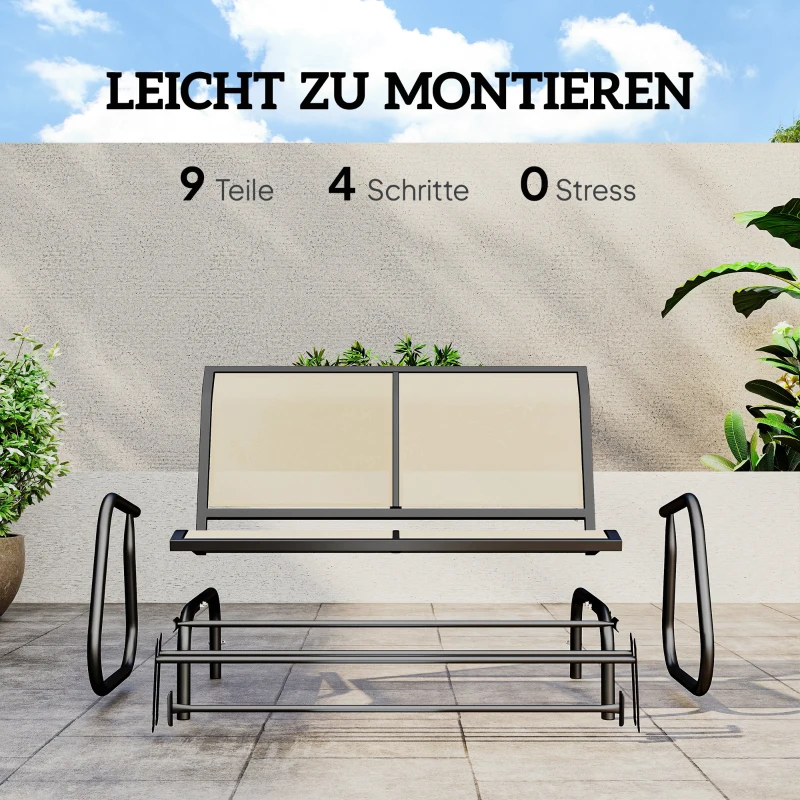 Outsunny 2-Sitzer Schaukelstuhl Gartenbank mit Schaukelmechanismus Gartenschaukel Sitzbank aus Metall Parkbank bis 200 kg belastbar Gartenmöbel für Garten, Terrasse, 120 x 70 x 85 cm Schwarz+Beige