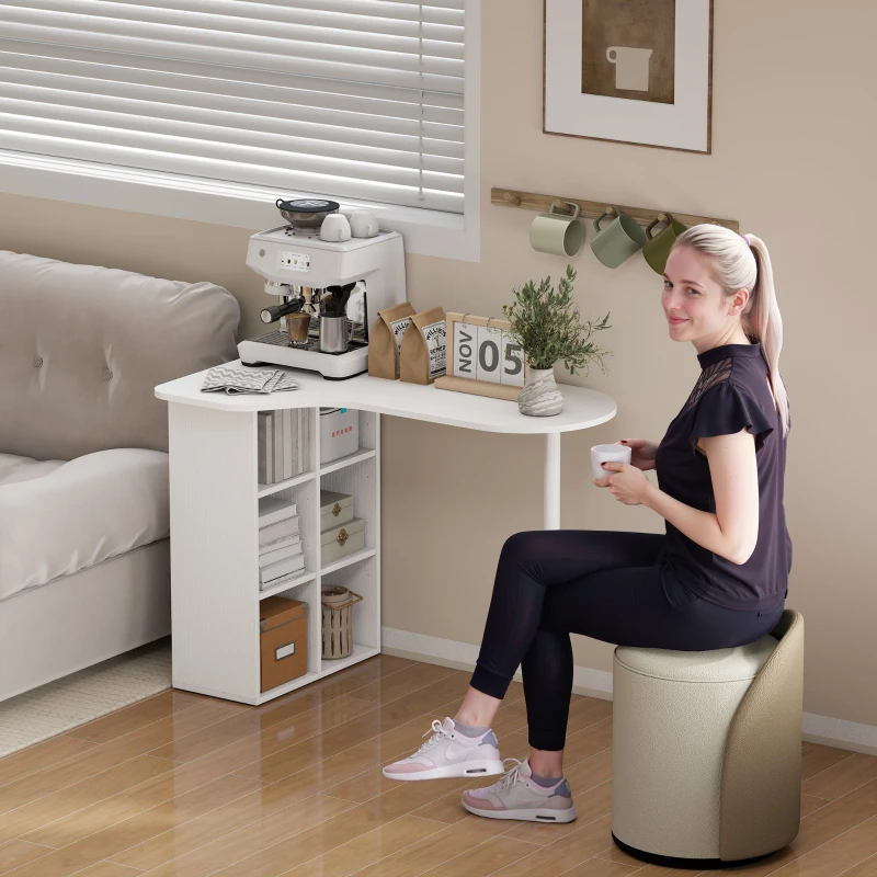 HOMCOM Schreibtisch mit geschwungener Platte, 6 Fächer & 4 verstellbare Regale, MDF/Stahl, 100 x 59 x 75,5 cm, Weiß