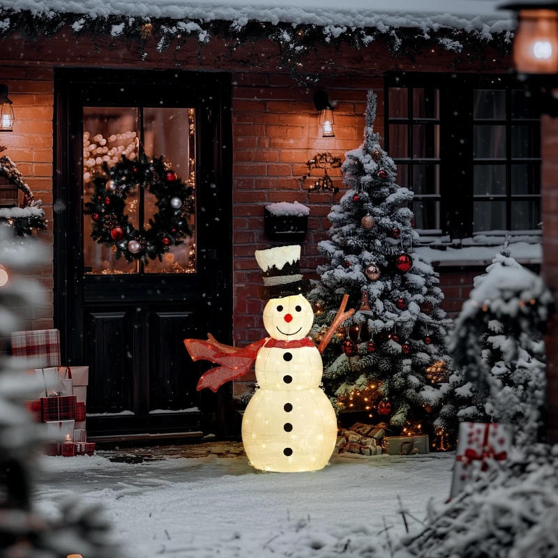 Outsunny Muñeco de nieve LED 78 luces - Decoración navideña en blanco cálido, estructura de acero, para interior y exterior
