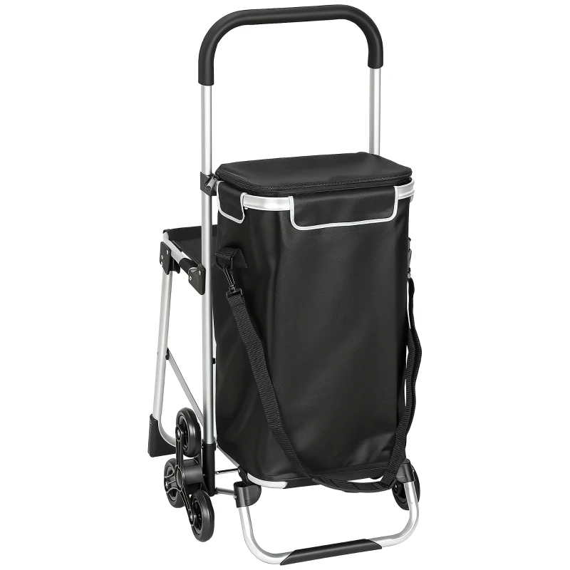 HOMCOM Carrello spesa da 40 L con borsa Oxford, design su 3 ruote, telaio in alluminio, Nero